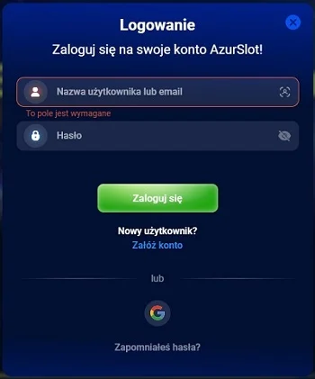 azurslot-casino-formularz-autoryzacji